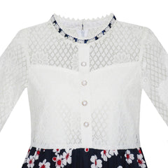 Girls Dress Lace Pearl Plum Blossom Elegant Princess Dress Size 4-14 Years