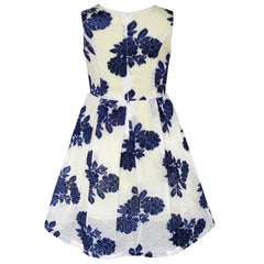 Girls Dress Navy Blue Flower Pearl Band Size 4-10 Years