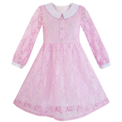 Girls Dress Flower Lace Collar Skirt Dress Size 4-14 Years