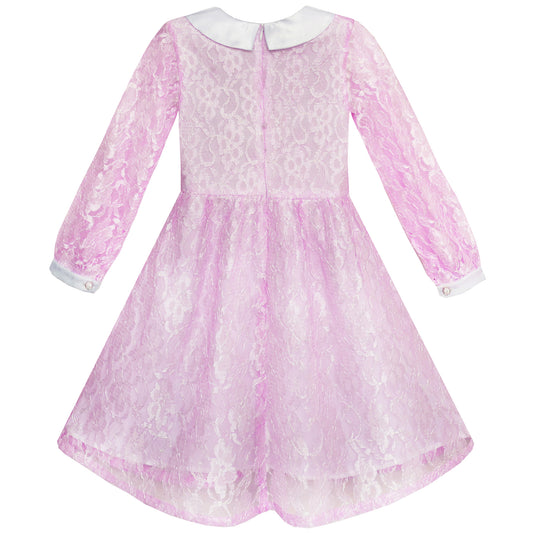 Girls Dress Flower Lace Collar Skirt Dress Size 4-14 Years