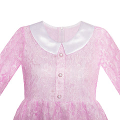 Girls Dress Flower Lace Collar Skirt Dress Size 4-14 Years