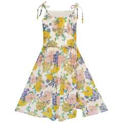 Girls Dress Yellow Flower Gold Striped Beach Party Dress Size 7-14 Years
