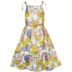 Girls Dress Yellow Flower Gold Striped Beach Party Dress Size 7-14 Years