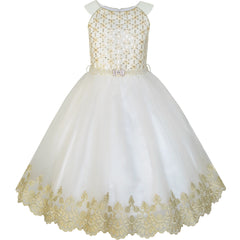 Flower Girls Dress Champagne Sequin Pearl Wedding Pageant Size 6-12 Years