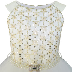 Flower Girls Dress Champagne Sequin Pearl Wedding Pageant Size 6-12 Years