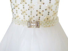 Flower Girls Dress Champagne Sequin Pearl Wedding Pageant Size 6-12 Years