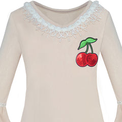 Girls Dress Lotus Leaf Sleeve Cherry Embroidery Everyday Size 3-12 Years