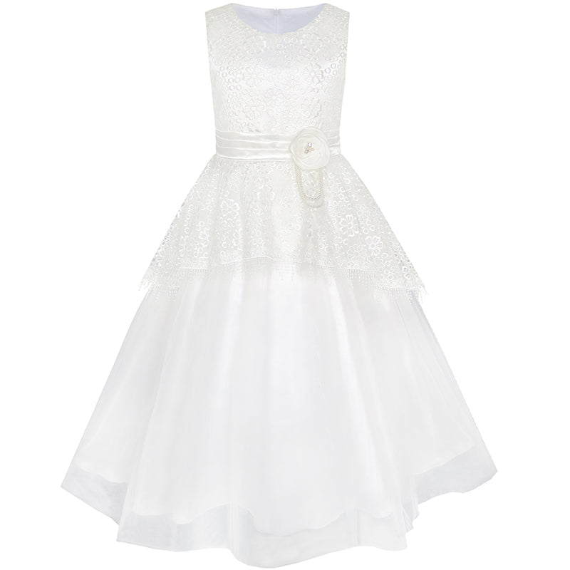 Flower Girls Dress Lace Tassels Hem Wedding First Communion Size 7-14 Years