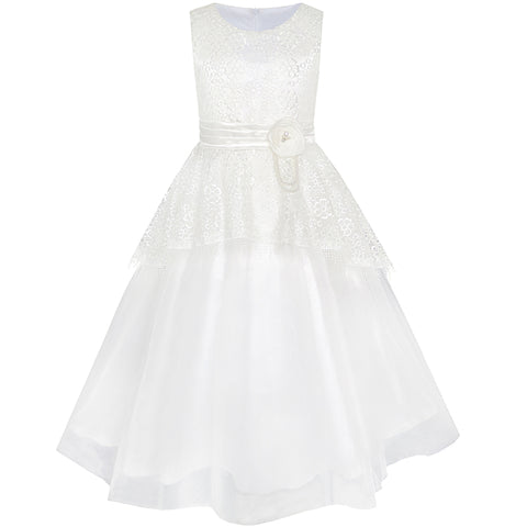 Flower Girls Dress Lace Tassels Hem Wedding First Communion Size 7-14 Years