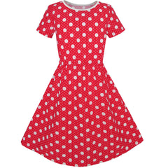 Girls Dress Red Dot Short Sleeves Summer Beach Size 3-12 Years