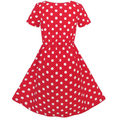 Girls Dress Red Dot Short Sleeves Summer Beach Size 3-12 Years