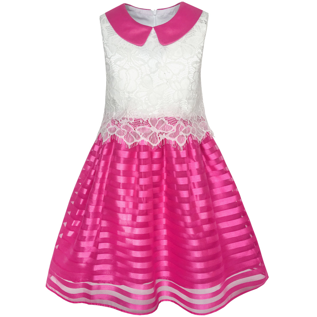 Girls Dress Lace Stripe Collar Party Size 4-14 Years