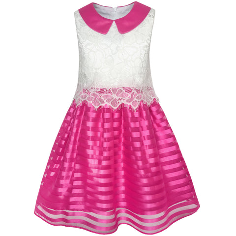Girls Dress Lace Stripe Collar Party Size 4-14 Years