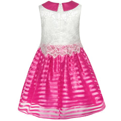 Girls Dress Lace Stripe Collar Party Size 4-14 Years