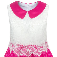 Girls Dress Lace Stripe Collar Party Size 4-14 Years