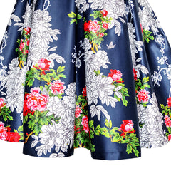 Girls Dress Navy Flower Belt Vintage Party Size 4-14 Years