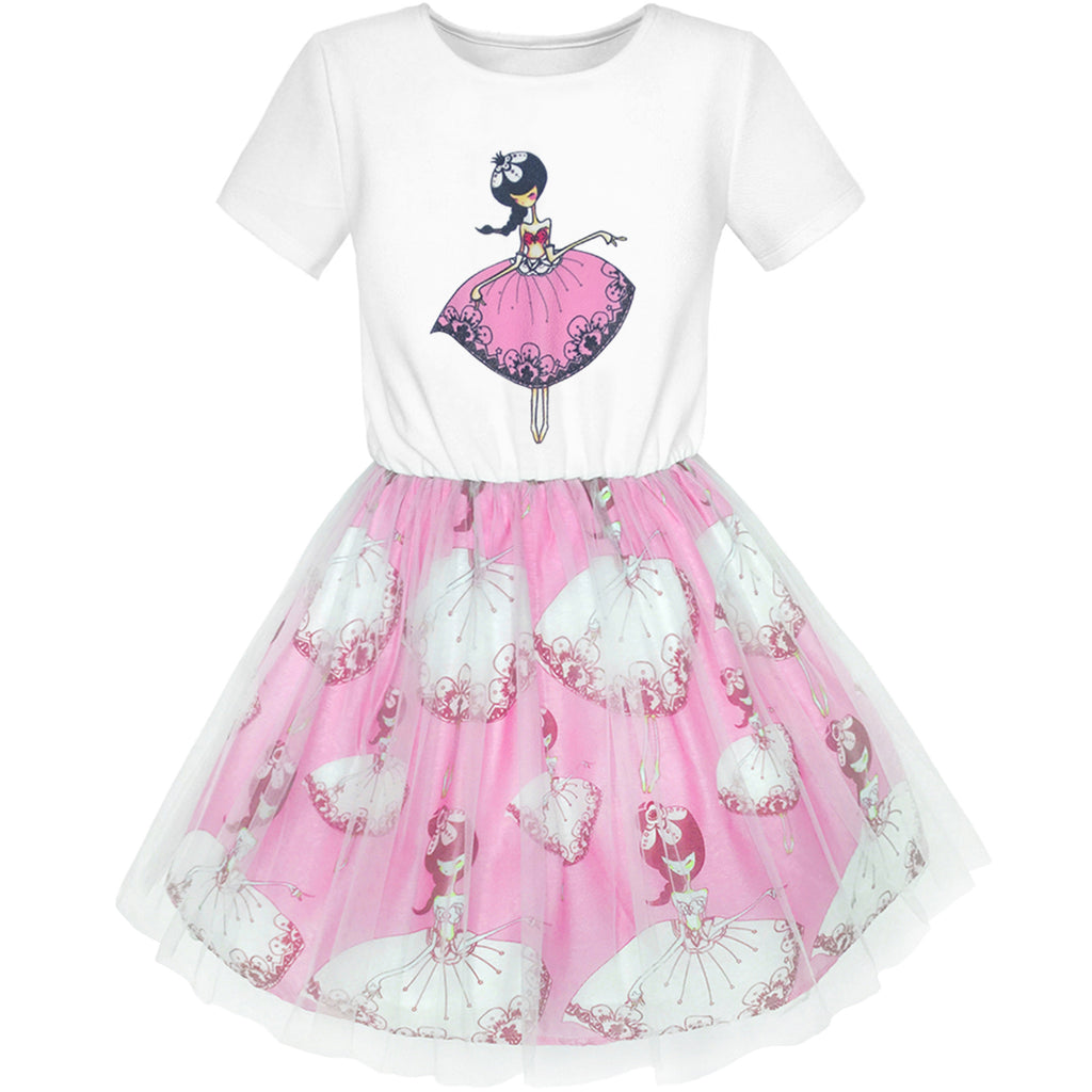 Girls Dress Dancing Girl Print Tutu Short Sleeve Size 5-10 Years
