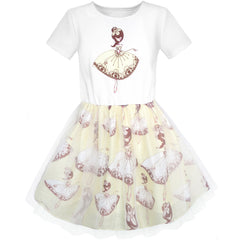 Girls Dress Dancing Girl Print Tutu Short Sleeve Size 5-10 Years