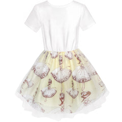 Girls Dress Dancing Girl Print Tutu Short Sleeve Size 5-10 Years