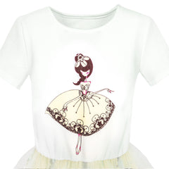 Girls Dress Dancing Girl Print Tutu Short Sleeve Size 5-10 Years