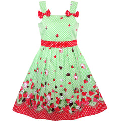 Girls Dress Cartoon Polka Dot Bow Tie Strawberry Size 2-8 Years