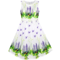 Girls Dress Purple Flower Summer Party Size 6-12 Years