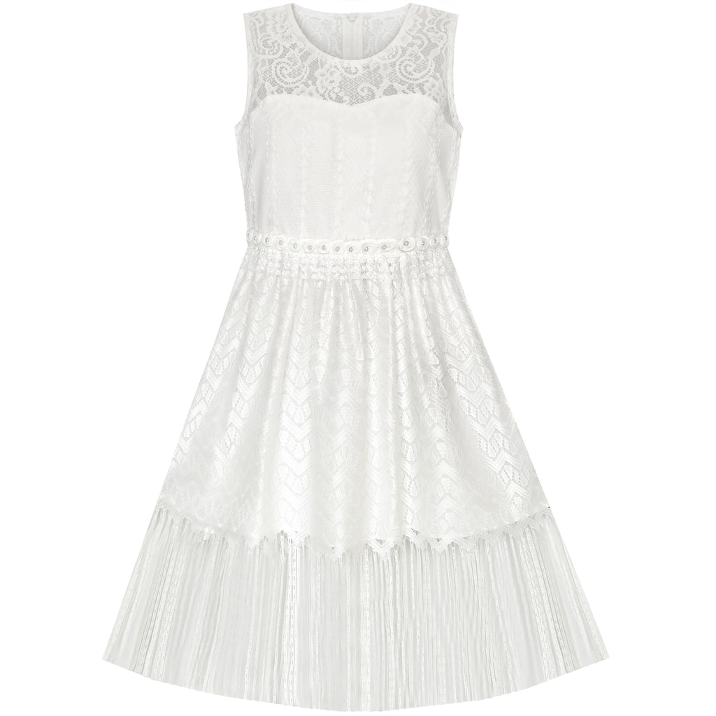 Girls Dress Lace Tassel Hem Princess Party Size 4-16 Years