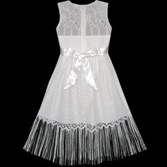 Girls Dress White Lace Tassel Hem Princess Party Size 4-8 Years