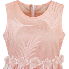 Girls Dress Lace Leaf Print Elegant Princess Party Wedding Size 5-16 Years