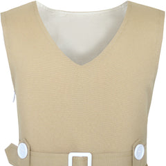 Girls Dress Khaki Button Back School Pleated Hem Size 6-14 Years