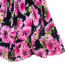 Girls Dress Chiffon Pink Sunflower Cold Shoulder Maxi Dress Size 5-12 Years