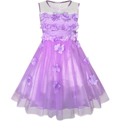 Girls Dress Yellow Dimensional Flower Bridesmaid Wedding Dress Size 5-12 Years