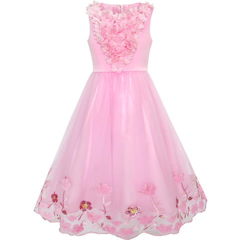 Flower Girls Dress Sequin Dimensional Flowers Pageant Party Size 4-14 Years