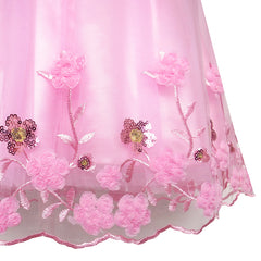 Flower Girls Dress Sequin Dimensional Flowers Pageant Party Size 4-14 Years