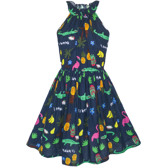 Girls Dress Crocodile Fruits Print Mickey Bag Birthday Party Size 4-8 Years