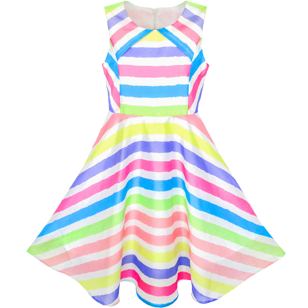 Girls Dress Colorful Stripe Beach Size 6-12 Years