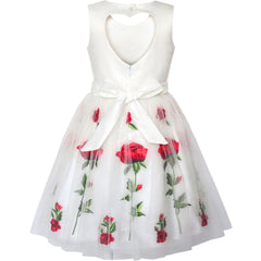 Girls Dress Rose Flower Embroidery Heart Shape Back Wedding Size 6-14 Years