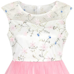 Flower Girls Dress Pink Lace Embroidered Wedding Bridesmaid Size 3-14 Years