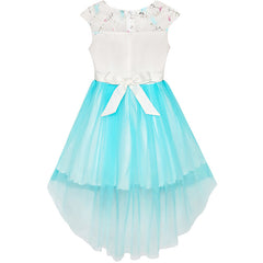 Flower Girls Dress Blue Lace Embroidered Wedding Bridesmaid Size 3-14 Years