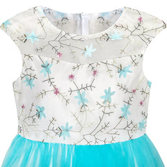 Flower Girls Dress Blue Lace Embroidered Wedding Bridesmaid Size 3-14 Years