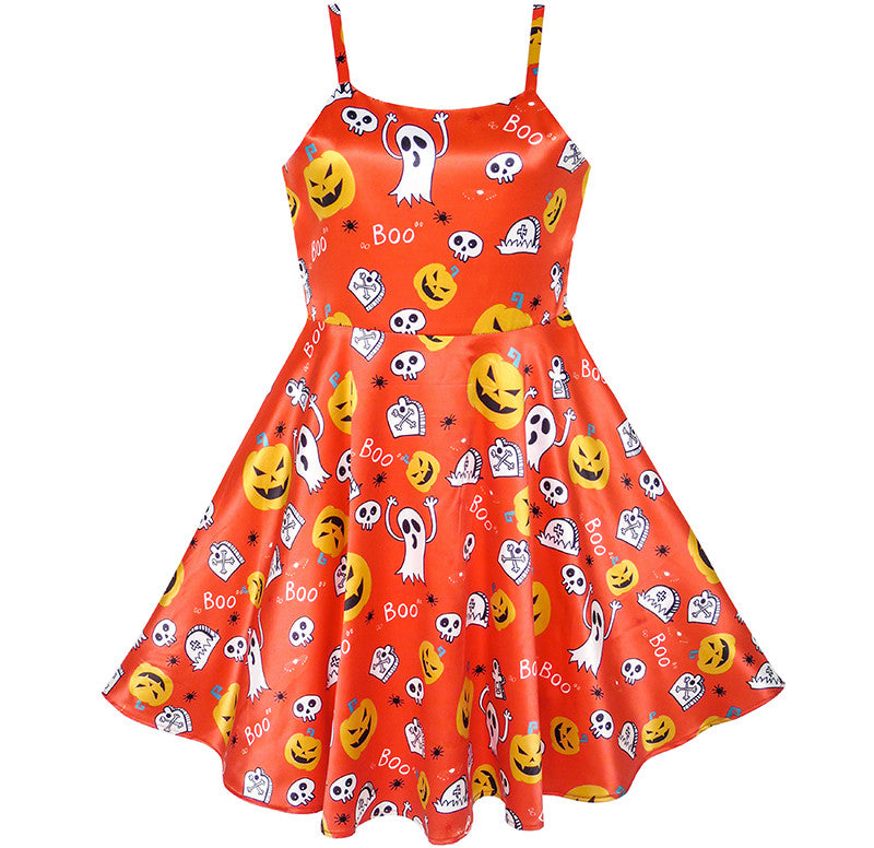 Girls Dress Halloween Pumpkin Ghost Costume Tank Dress Size 3-12 Years