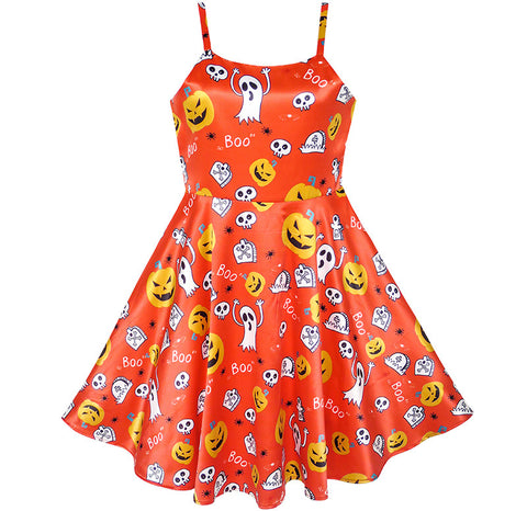 Girls Dress Halloween Pumpkin Ghost Costume Tank Dress Size 3-12 Years