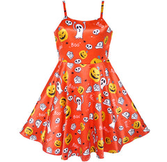 Girls Dress Halloween Pumpkin Ghost Costume Tank Dress Size 3-12 Years