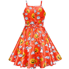 Girls Dress Halloween Pumpkin Ghost Costume Tank Dress Size 3-12 Years