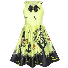 Girls Dress Halloween Witch Bat Pumpkin Costume Halter Dress Size 7-14 Years