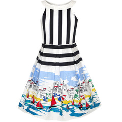 Girls Dress Ocean Sailboat Print Striped Halter Dress Size 6-14 Years