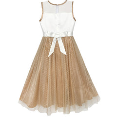 Flower Girls Dress Illusion Yoke Pageant Coffe Wedding Party Size 6-14 Years