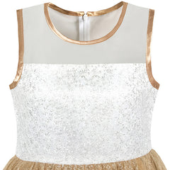 Flower Girls Dress Illusion Yoke Pageant Coffe Wedding Party Size 6-14 Years