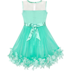 Girls Dress Turquoise Dimensional Flower Birthday Wedding Dress Size 4-10 Years