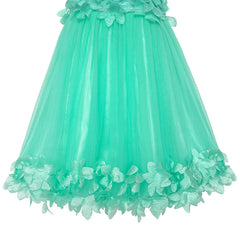 Girls Dress Turquoise Dimensional Flower Birthday Wedding Dress Size 4-10 Years